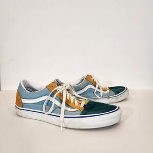 VANS Old Skool Lo Top Multi Blue Green Yellow Suede Canvas Skate Sneaker Mens 11